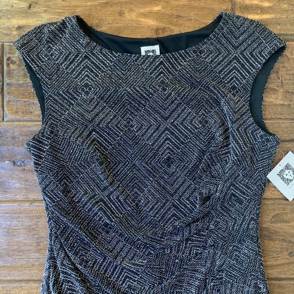 Anne Klein Metallic Side Ruched Midi Dress Sleeveless Women's 10 Holiday Classic - Picture 3 of 9